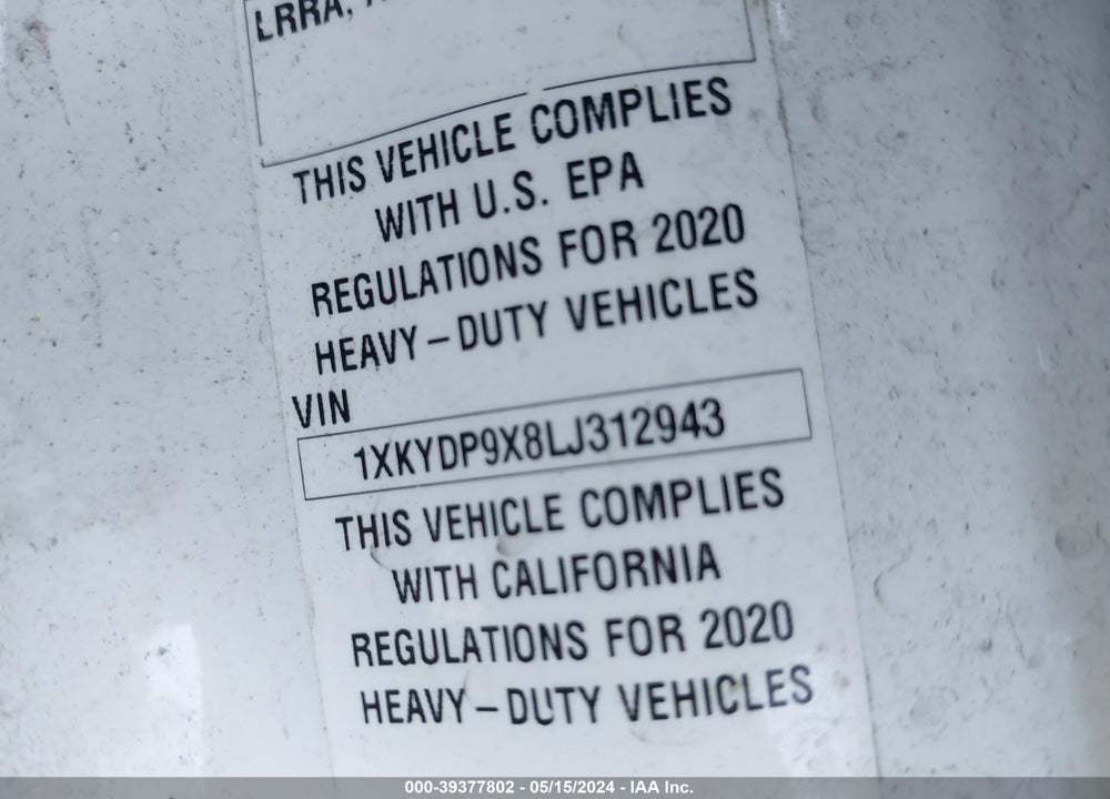 2020 KENWORTH T680 VIN: 1XKYDP9X8LJ312943
