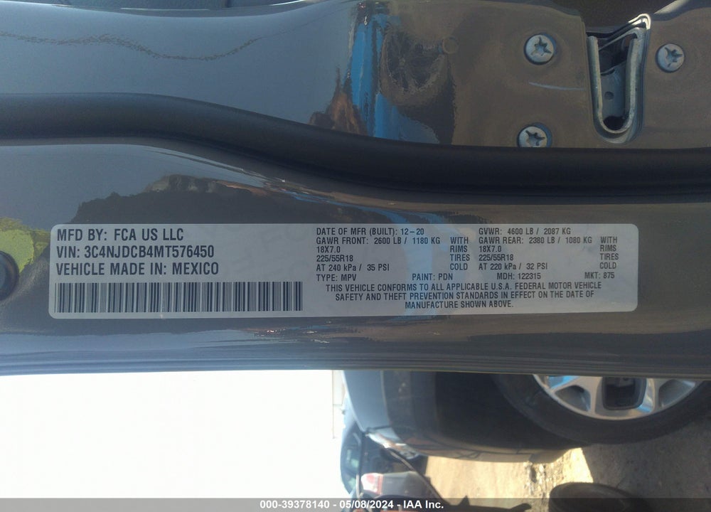 2021 JEEP COMPASS LIMITED 4X4 VIN: 3C4NJDCB4MT576450