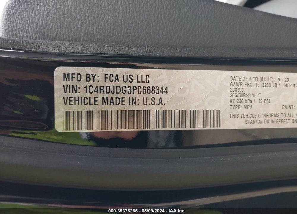 2023 DODGE DURANGO GT PLUS AWD VIN: 1C4RDJDG3PC668344