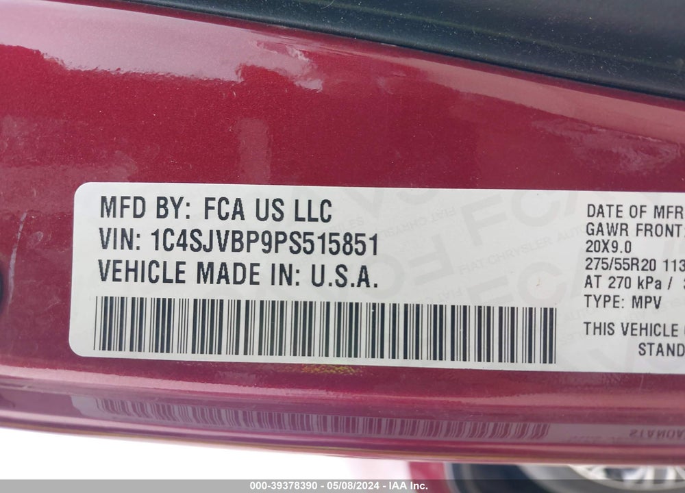 2023 JEEP WAGONEER VIN: 1C4SJVBP9PS515851