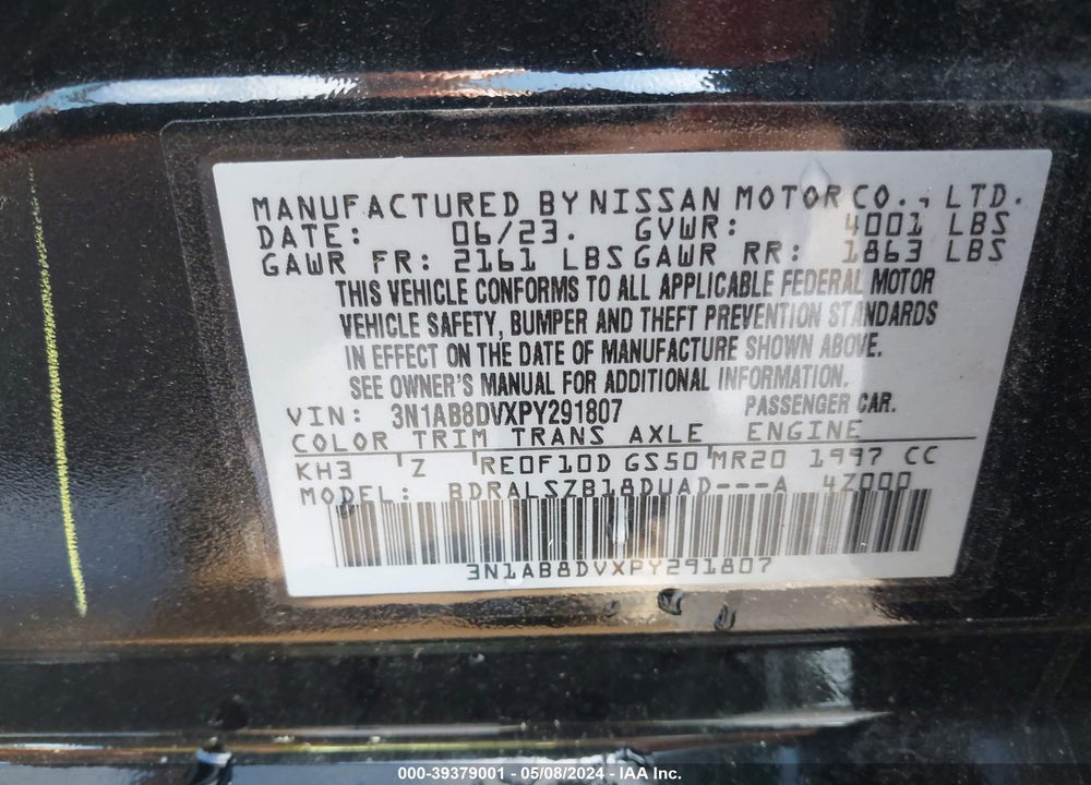 2023 NISSAN SENTRA SR XTRONIC CVT VIN: 3N1AB8DVXPY291807