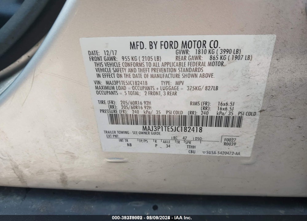 2018 FORD ECOSPORT SE VIN: MAJ3P1TE5JC182418