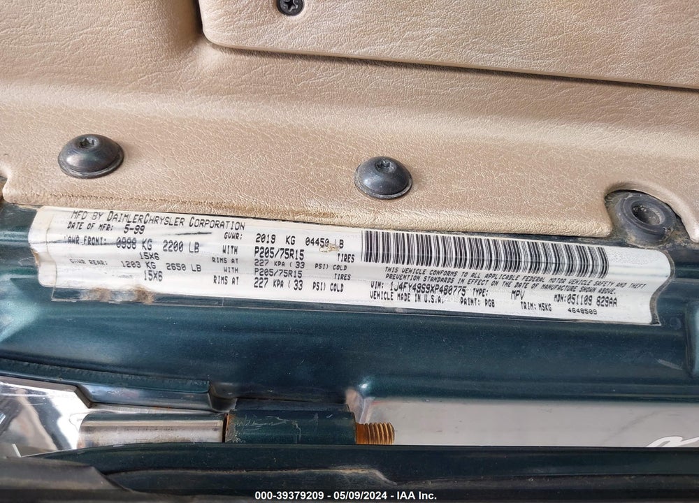1999 JEEP WRANGLER / VIN: 1J4FY49S9XP480775