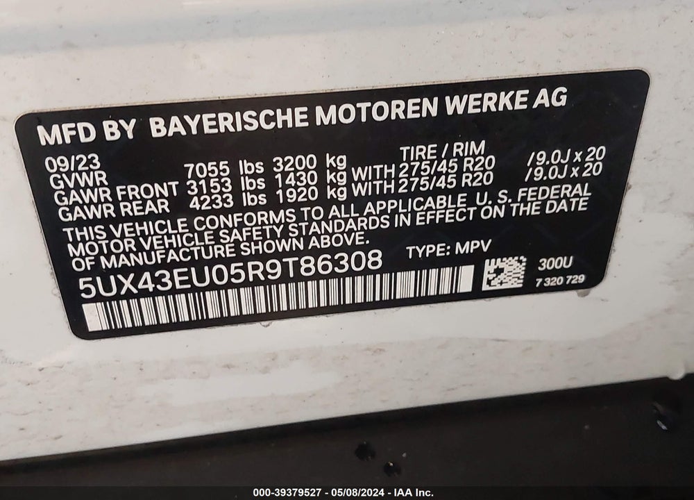 2024 BMW X5 PHEV XDRIVE50E VIN: 5UX43EU05R9T86308