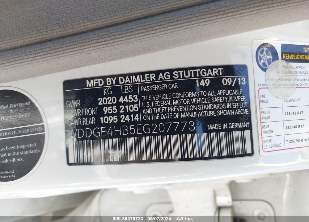 2014 MERCEDES-BENZ C 250 LUXURY/SPORT VIN: WDDGF4HB5EG207773