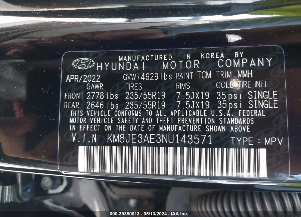 2022 HYUNDAI TUCSON LIMITED VIN: KM8JE3AE3NU143571