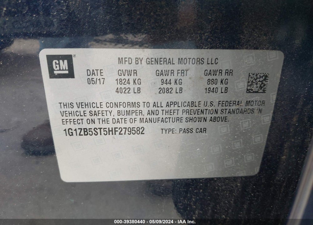 2017 CHEVROLET MALIBU LS VIN: 1G1ZB5ST5HF279582