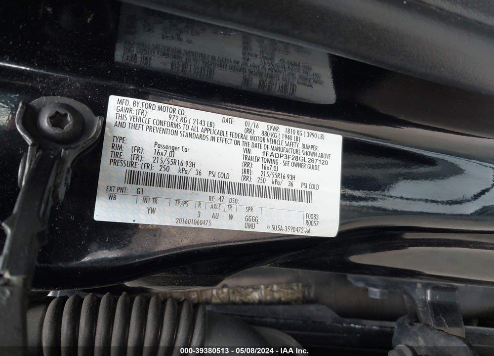 2016 FORD FOCUS SE VIN: 1FADP3F28GL267120