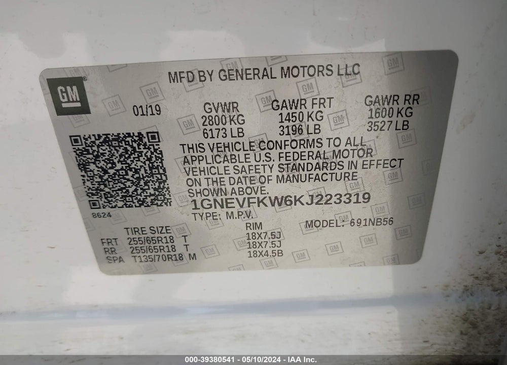 2019 CHEVROLET TRAVERSE LS VIN: 1GNEVFKW6KJ223319