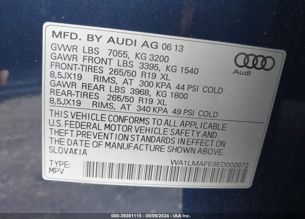 2014 AUDI Q7 3.0 TDI PREMIUM VIN: WA1LMAFE9ED000972