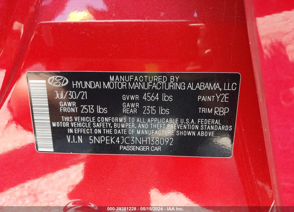 2022 HYUNDAI SONATA N LINE VIN: 5NPEK4JC3NH138092