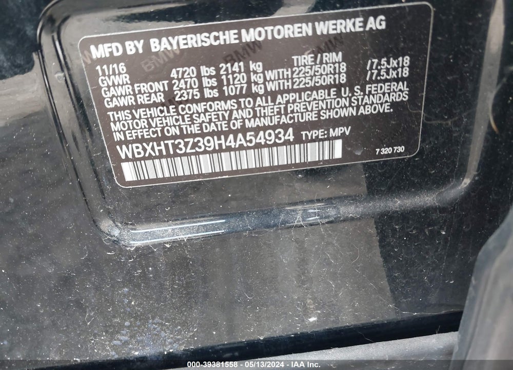 2017 BMW X1 XDRIVE28I VIN: WBXHT3Z39H4A54934