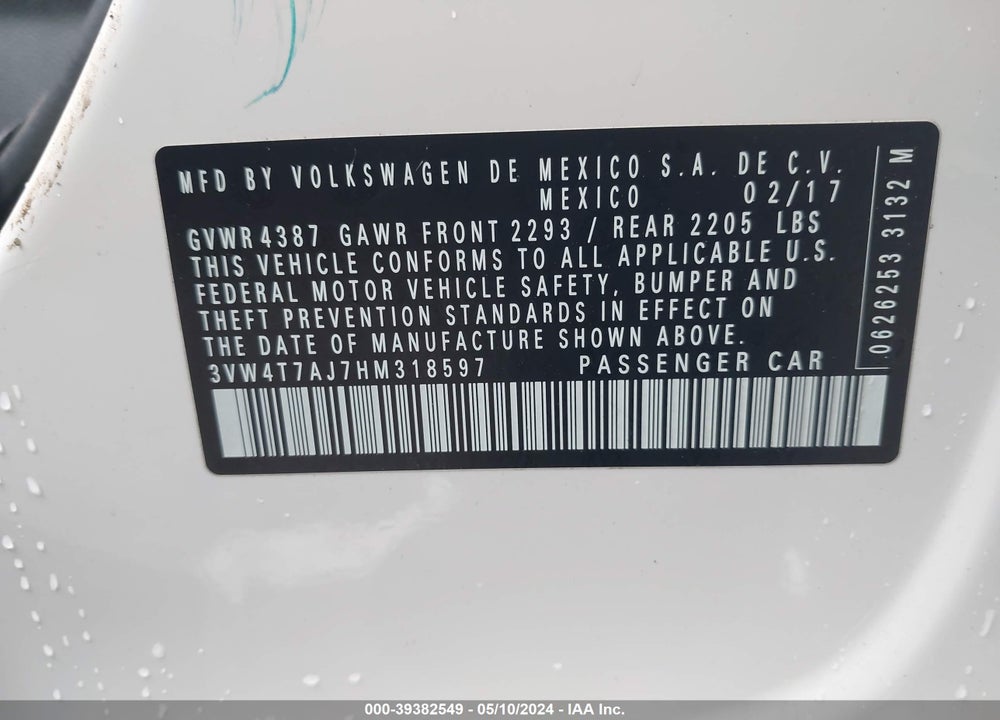 2017 VOLKSWAGEN JETTA GLI VIN: 3VW4T7AJ7HM318597