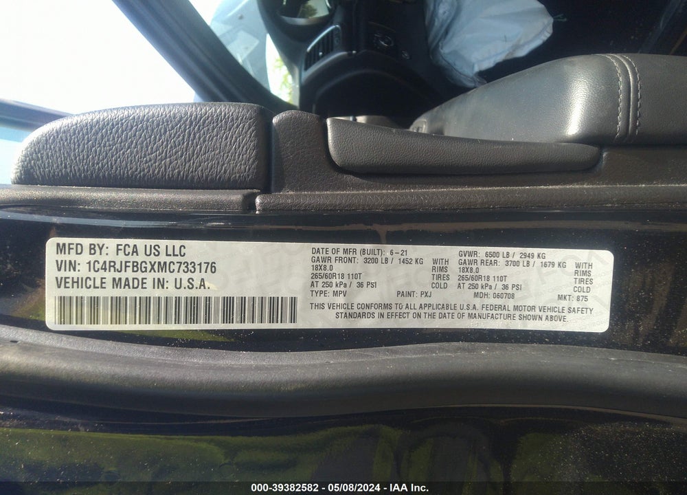 2021 CHEROKEE JEEP GRAND  LIMITED 4X4 VIN: 1C4RJFBGXMC733176