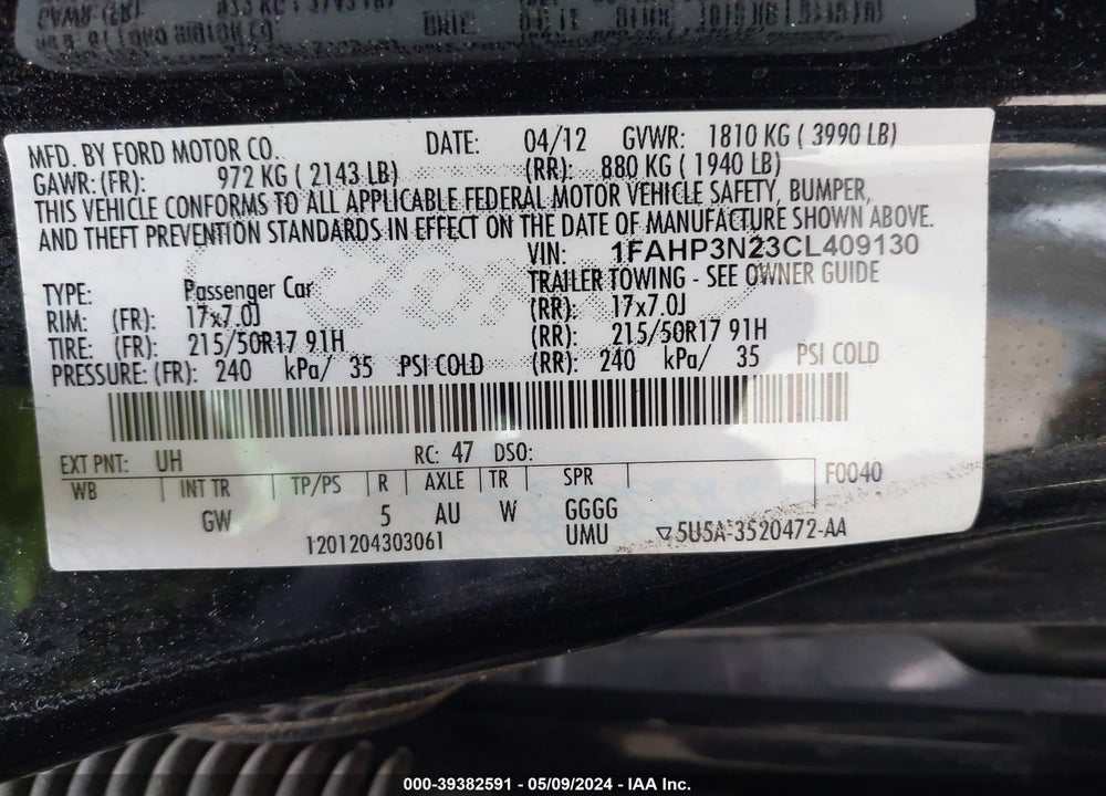 2012 FORD FOCUS TITANIUM VIN: 1FAHP3N23CL409130