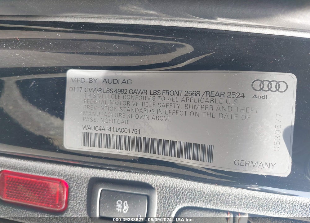 2018 AUDI S4 3.0T PREMIUM PLUS VIN: WAUC4AF41JA001751