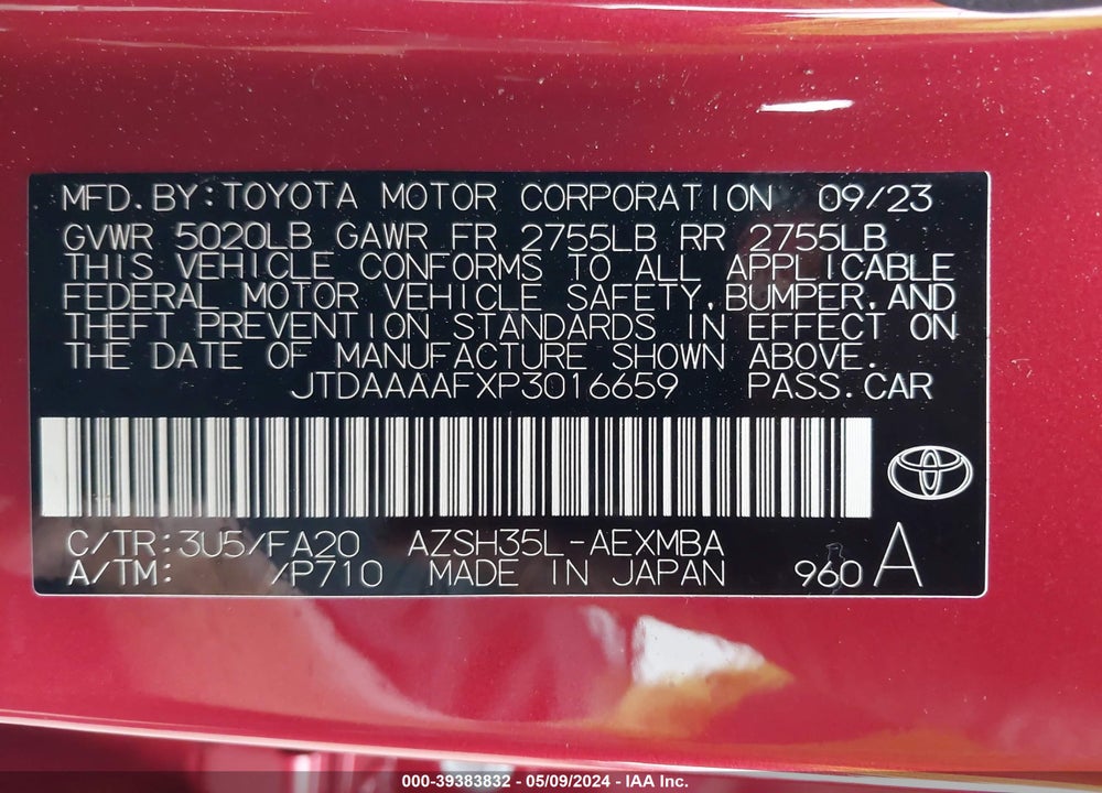 2023 TOYOTA CROWN XLE VIN: JTDAAAAFXP3016659