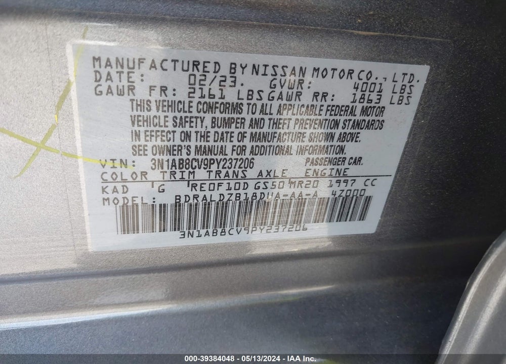 2023 NISSAN SENTRA SV XTRONIC CVT VIN: 3N1AB8CV9PY237206