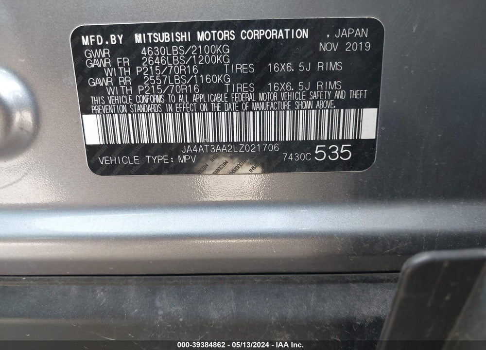 2020 MITSUBISHI ECLIPSE CROSS ES 1.5T AWC VIN: JA4AT3AA2LZ021706