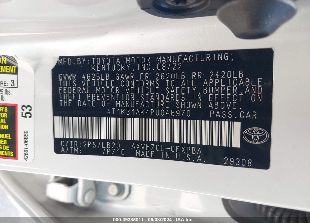 2023 TOYOTA CAMRY XSE HYBRID VIN: 4T1K31AK4PU046970