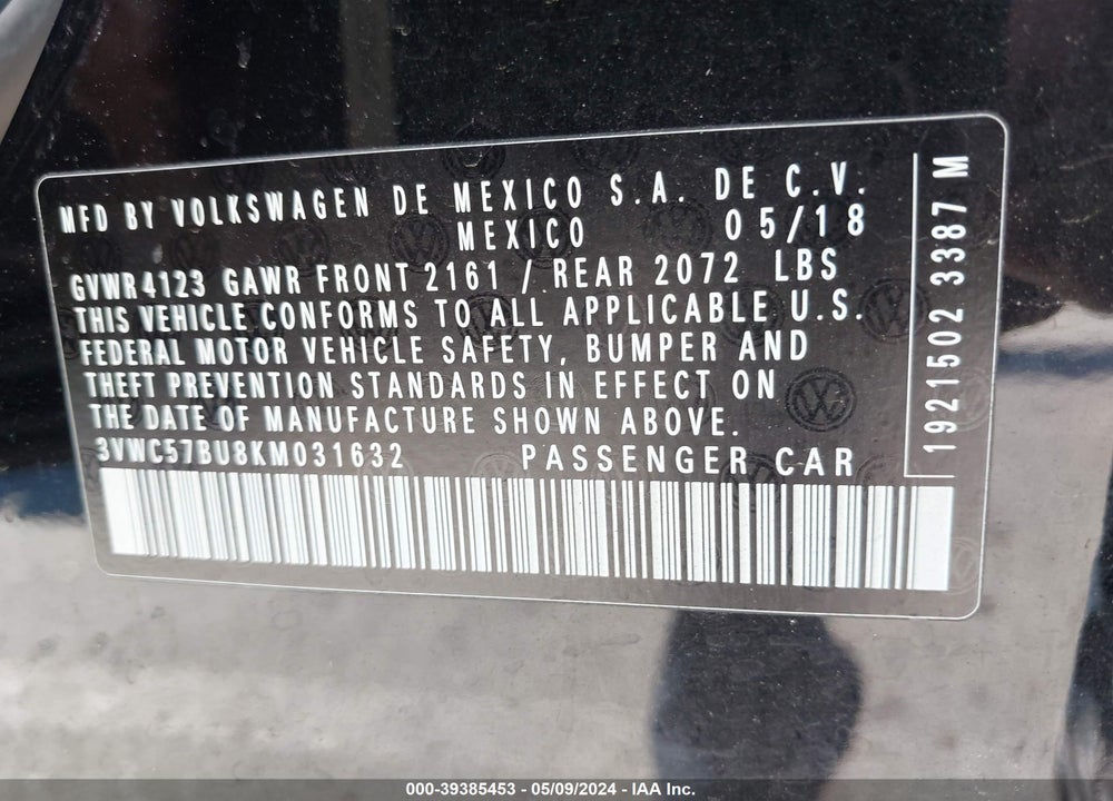 2019 VOLKSWAGEN JETTA 1.4T R-LINE/1.4T S/1.4T SE VIN: 3VWC57BU8KM031632