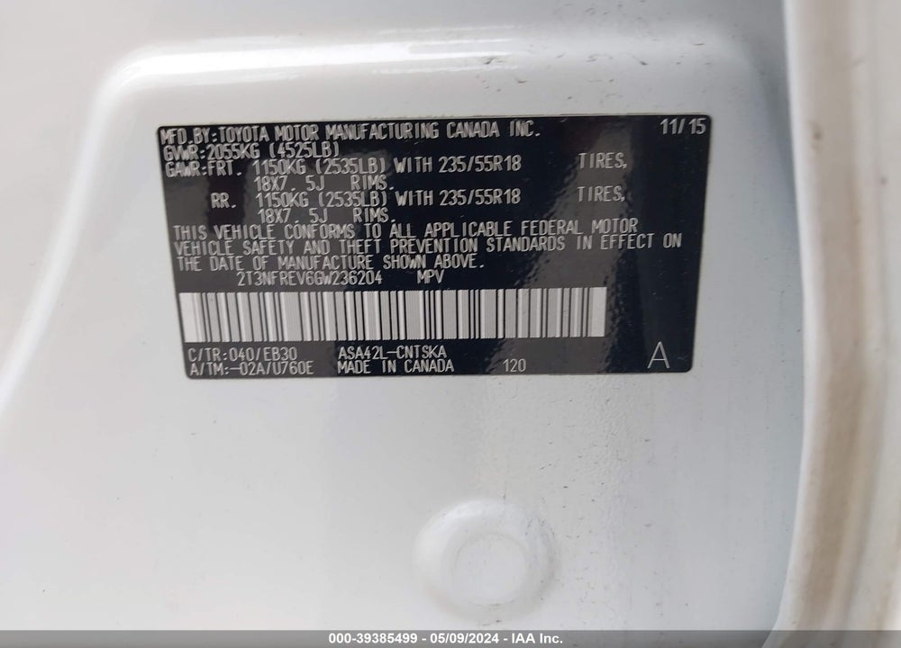 2016 TOYOTA RAV4 SE VIN: 2T3NFREV6GW236204