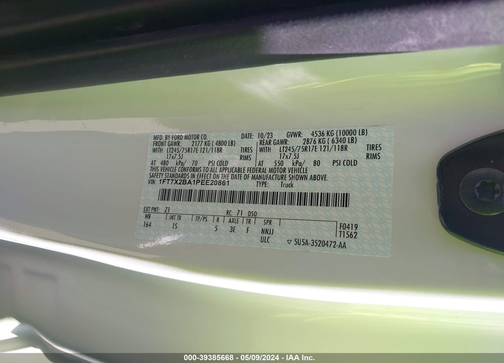 2023 FORD F-250 XL VIN: 1FT7X2BA1PEE20861