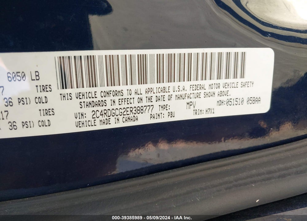 2014 DODGE GRAND CARAVAN SXT VIN: 2C4RDGCG2ER388777