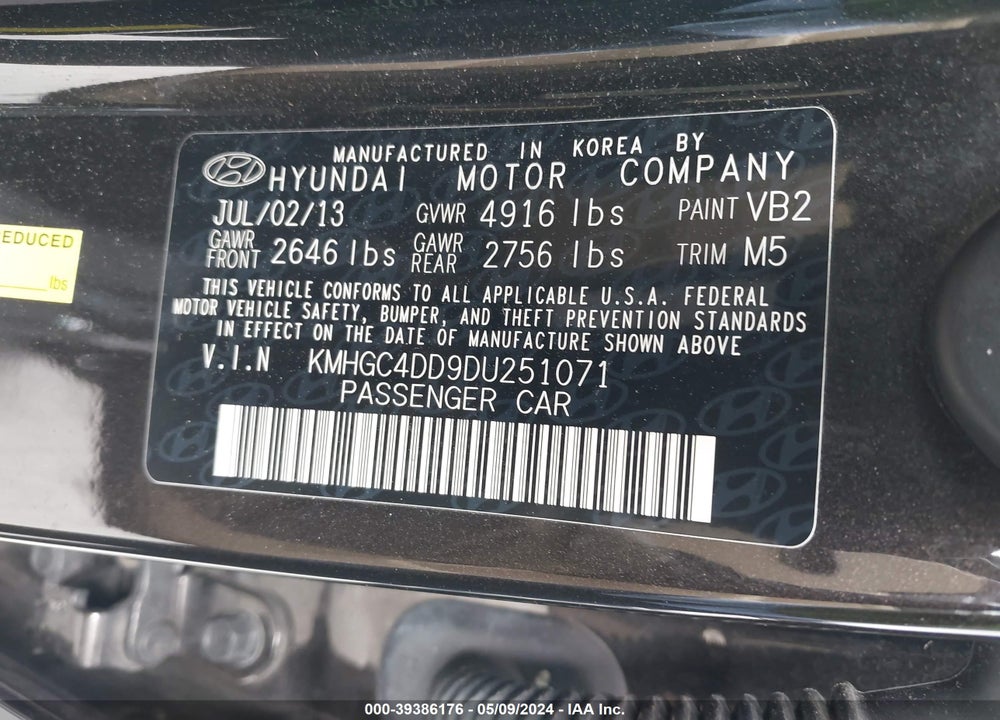 2013 HYUNDAI GENESIS 3.8 VIN: KMHGC4DD9DU251071
