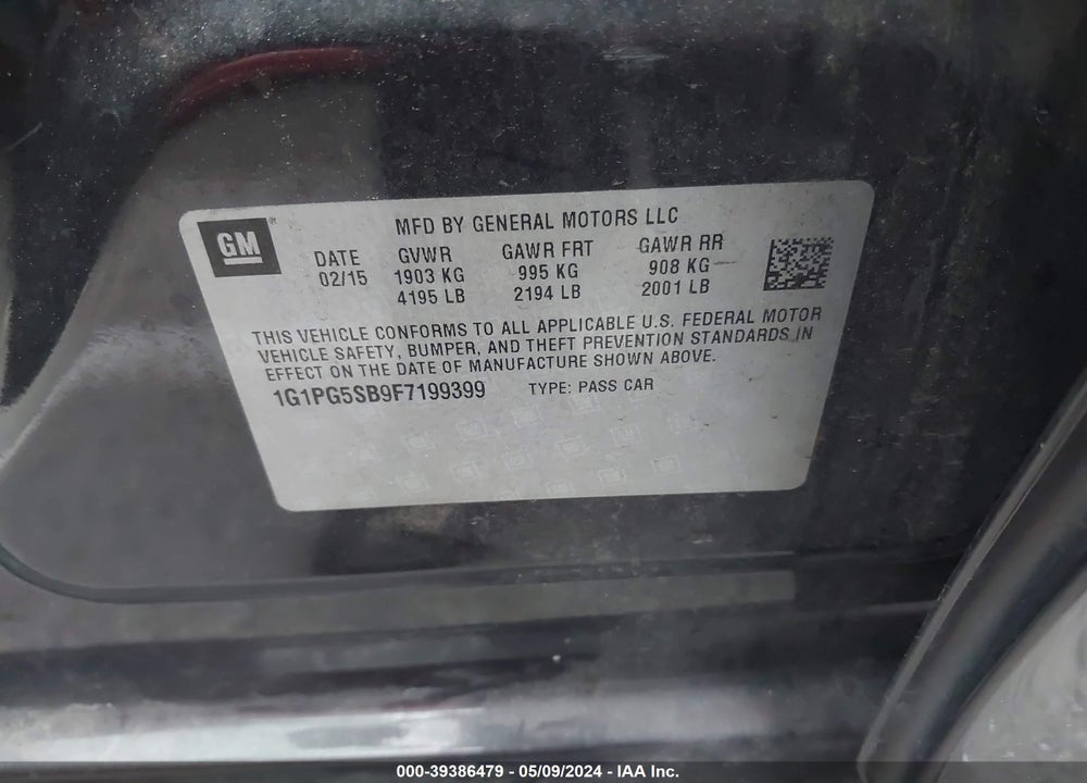 2015 CHEVROLET CRUZE LTZ VIN: 1G1PG5SB9F7199399