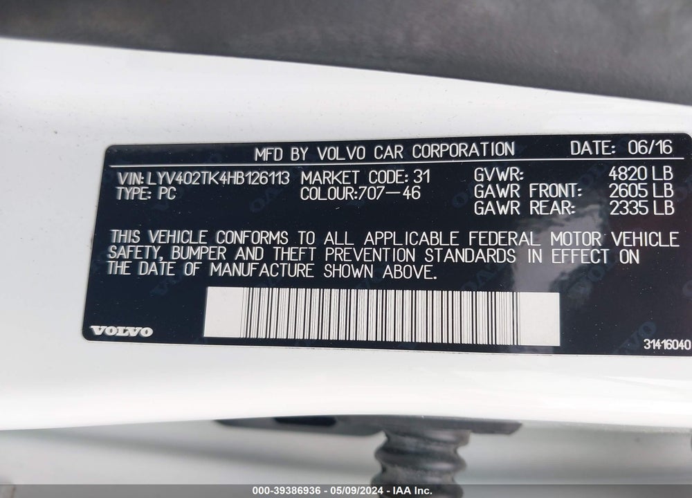 2017 VOLVO S60 INSCRIPTION T5 VIN: LYV402TK4HB126113