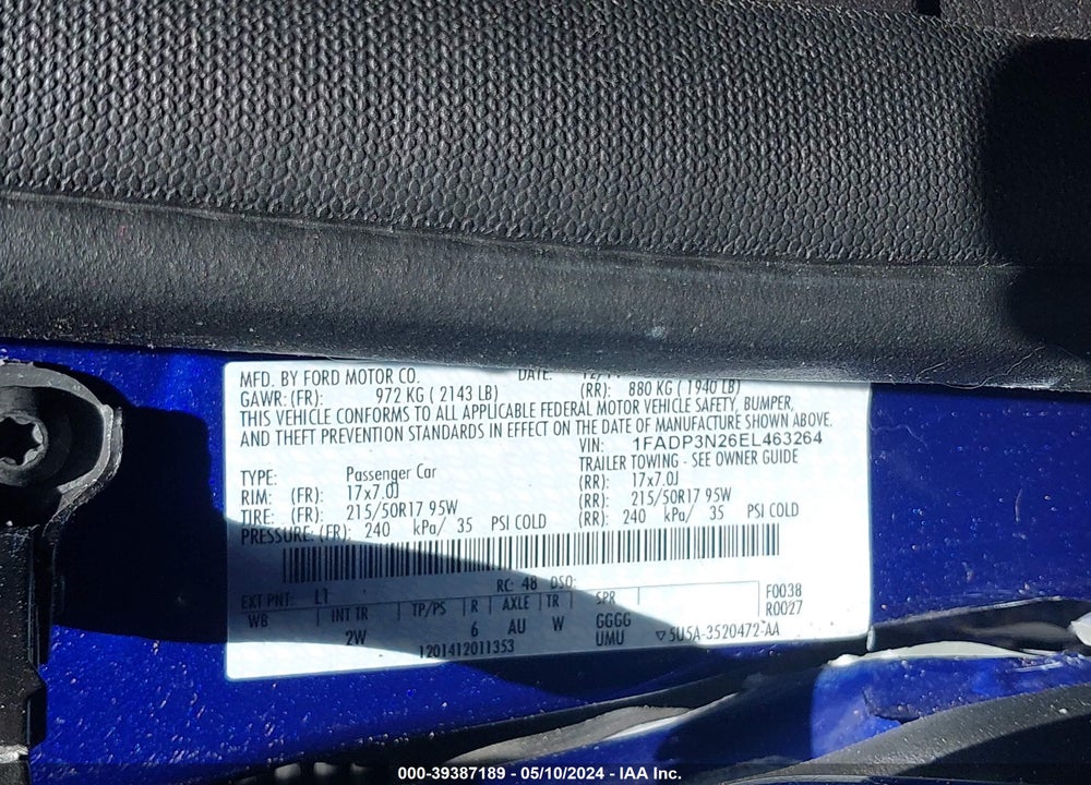 2014 FORD FOCUS TITANIUM VIN: 1FADP3N26EL463264