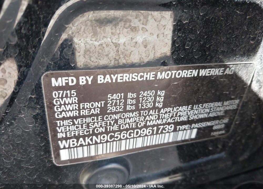 2016 BMW 550I VIN: WBAKN9C56GD961739