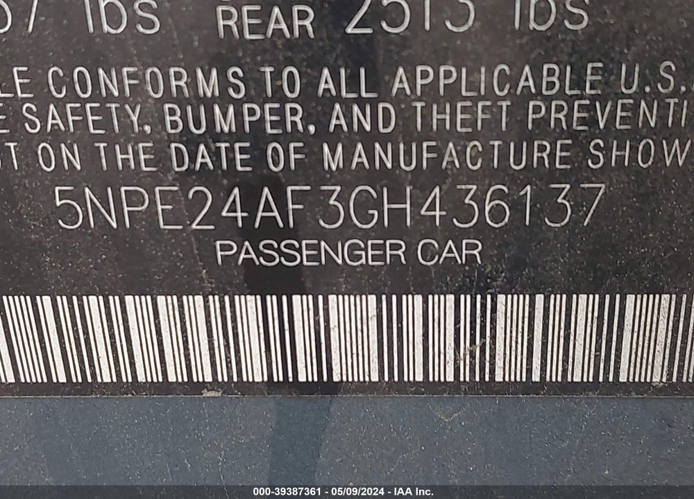 2016 HYUNDAI SONATA VIN: 5NPE24AF3GH436137