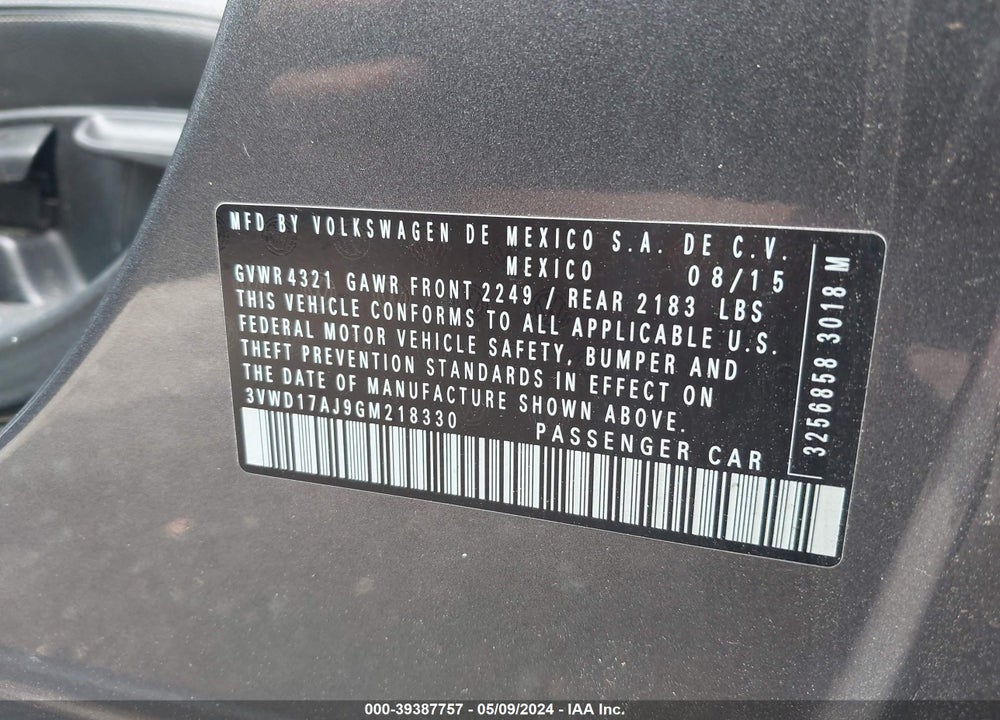 2016 VOLKSWAGEN JETTA 1.8T SPORT VIN: 3VWD17AJ9GM218330