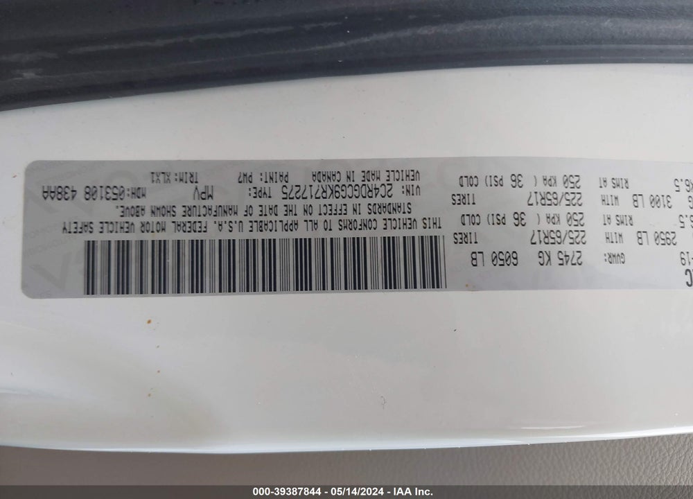 2019 DODGE GRAND CARAVAN SXT VIN: 2C4RDGCG9KR717275
