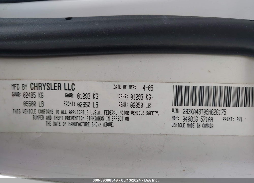 2009 DODGE CHARGER VIN: 2B3KA43T09H626175