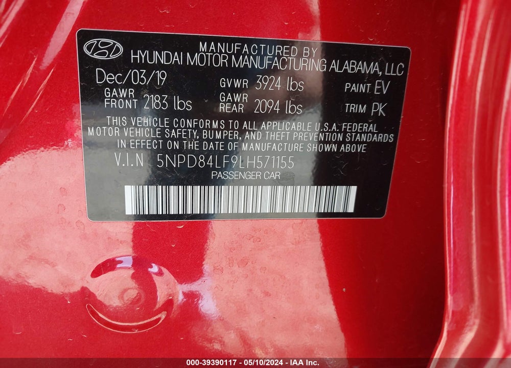 2020 HYUNDAI ELANTRA SEL VIN: 5NPD84LF9LH571155