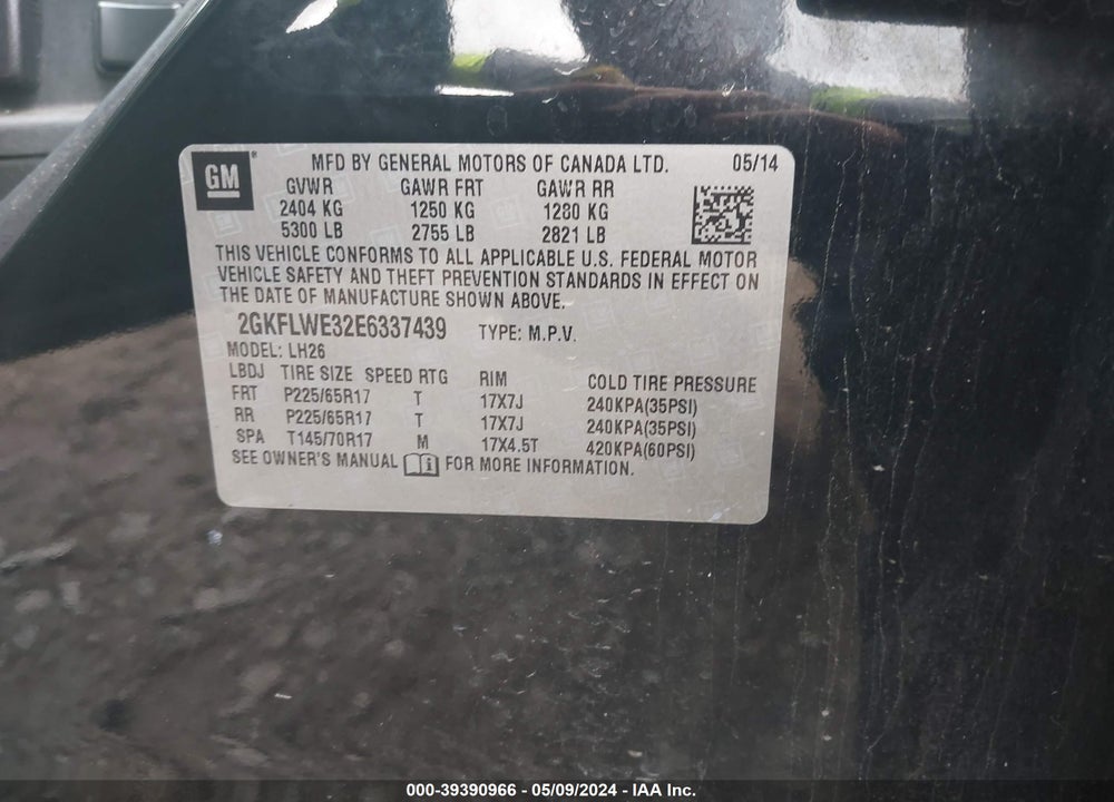 2014 GMC TERRAIN SLE-2 VIN: 2GKFLWE32E6337439