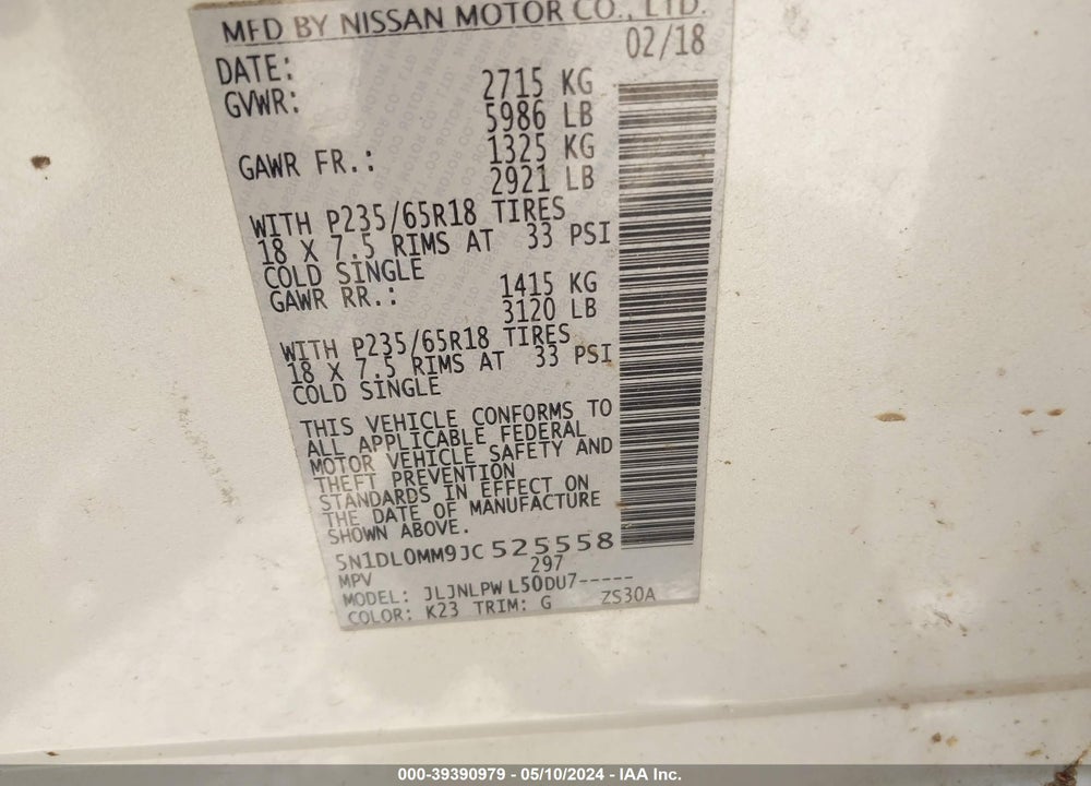 2018 INFINITI QX60 VIN: 5N1DL0MM9JC525558