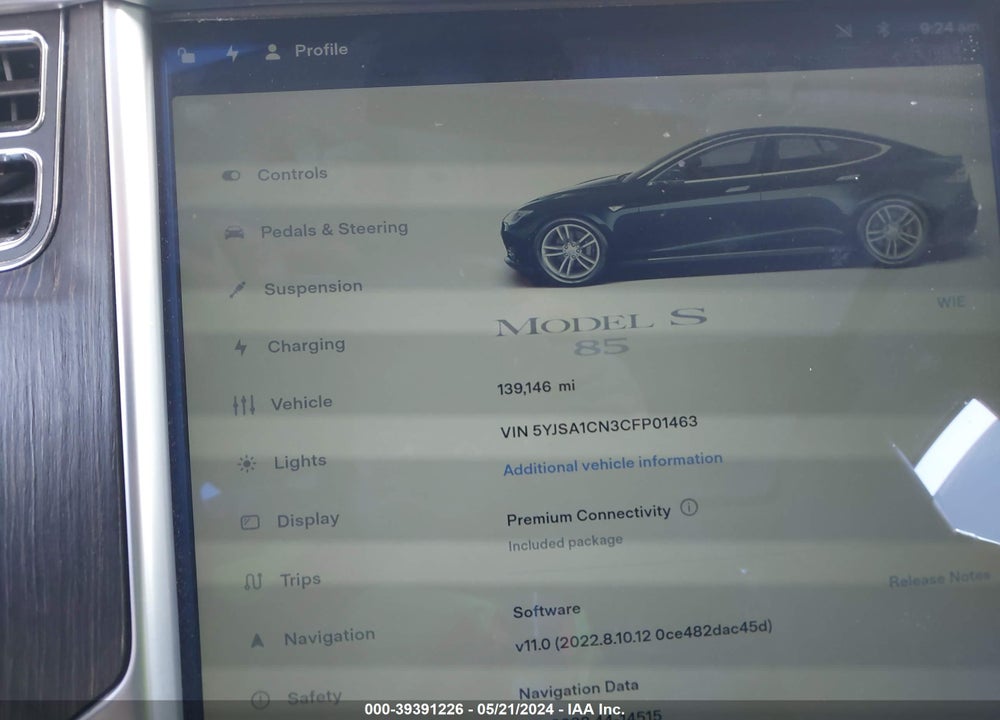 2012 TESLA MODEL S SIGNATURE VIN: 5YJSA1CN3CFP01463