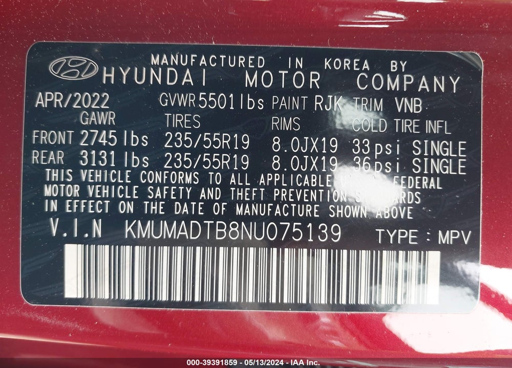 2022 GENESIS GV70 2.5T AWD VIN: KMUMADTB8NU075139