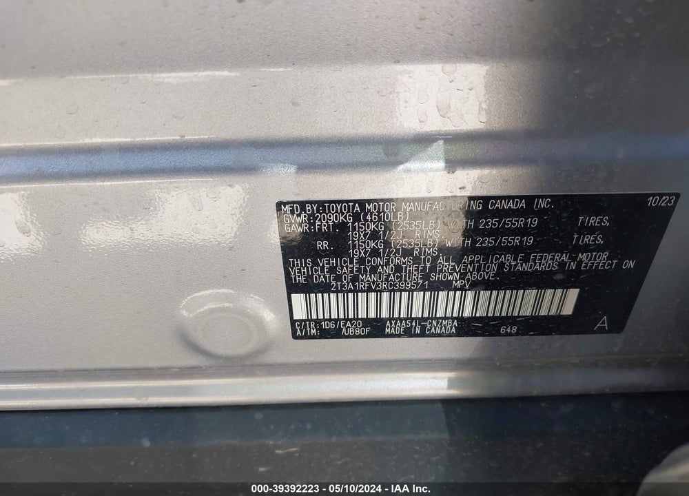 2024 TOYOTA RAV4 VIN: 2T3A1RFV3RC399571