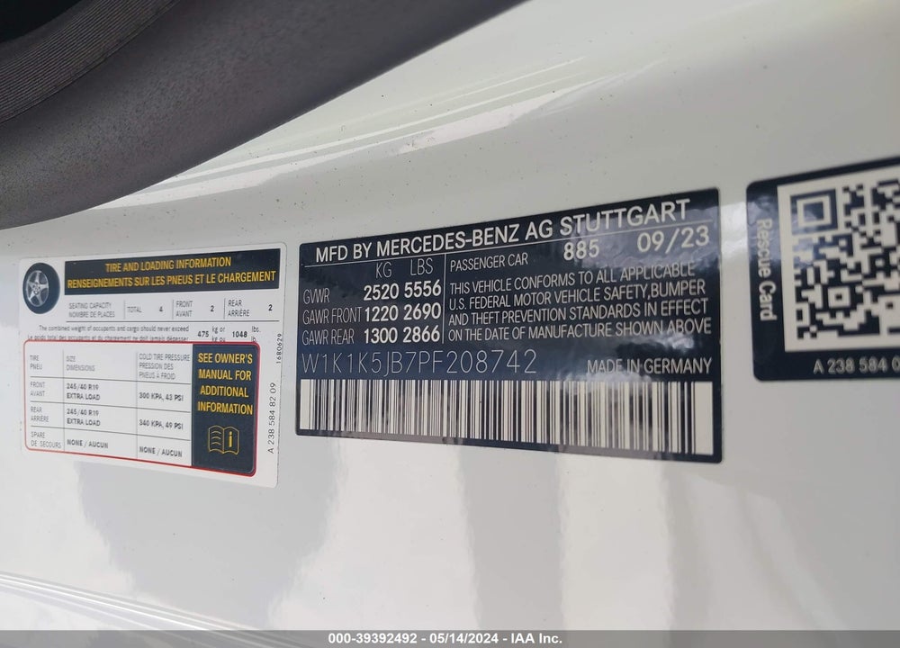 2023 MERCEDES-BENZ E 450 VIN: W1K1K5JB7PF208742