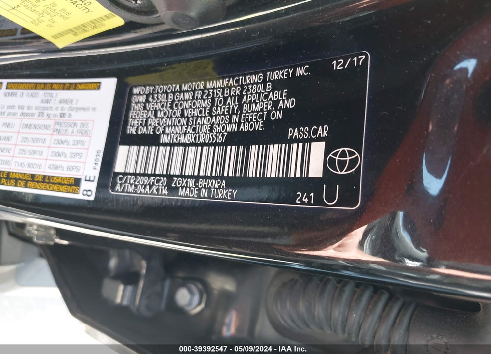 2018 TOYOTA C-HR XLE VIN: NMTKHMBX1JR055167