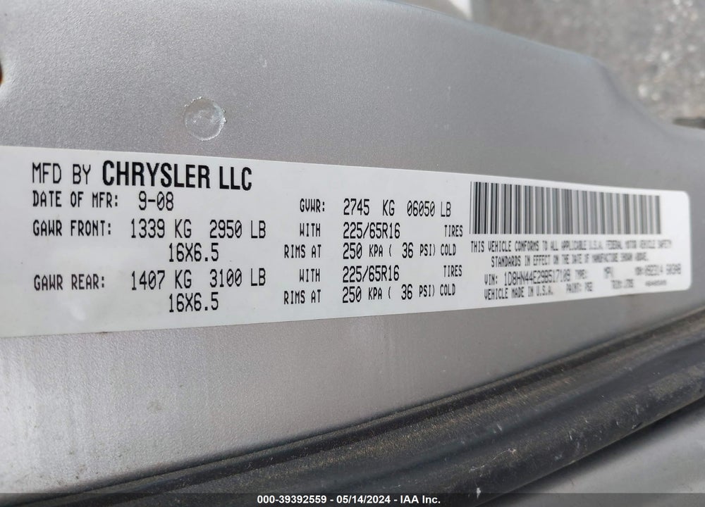 2009 DODGE GRAND CARAVAN SE VIN: 1D8HN44E29B517109