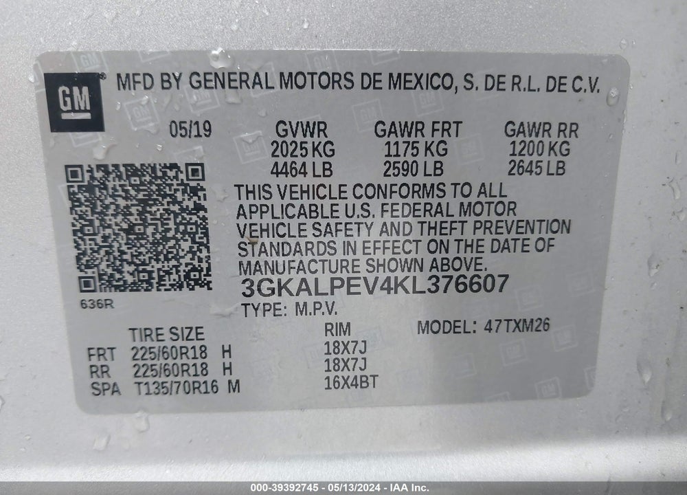 2019 GMC TERRAIN SLT VIN: 3GKALPEV4KL376607