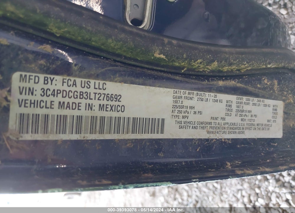 2020 DODGE JOURNEY CROSSROAD VIN: 3C4PDCGB3LT276692