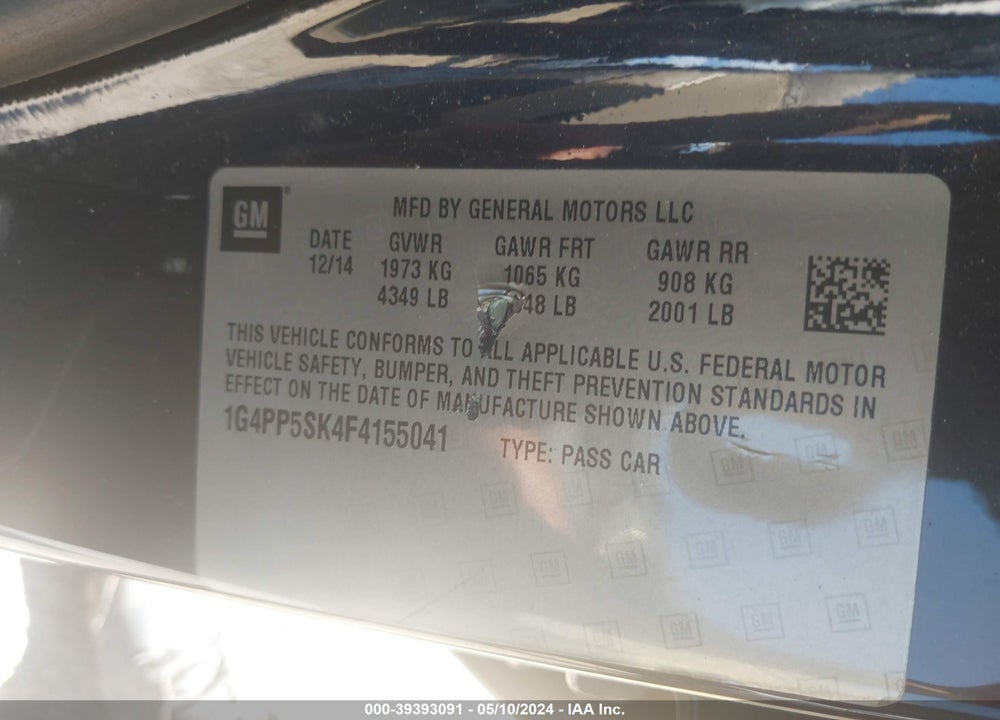 2015 BUICK VERANO VIN: 1G4PP5SK4F4155041