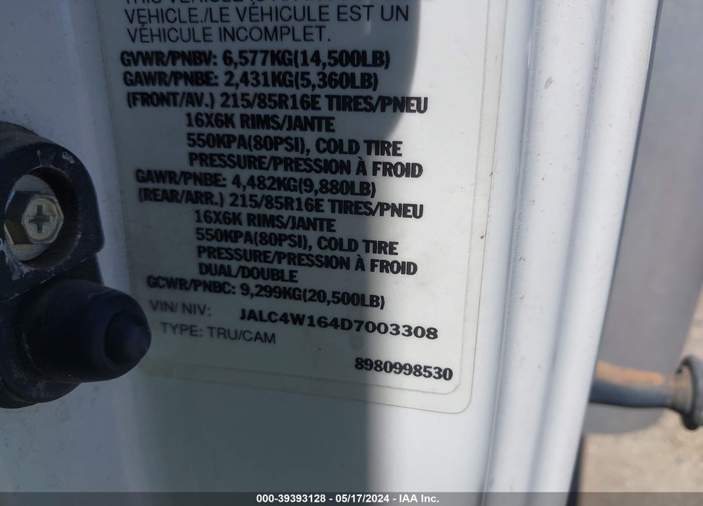 2013 ISUZU NPR HD DSL REG VIN: JALC4W164D7003308